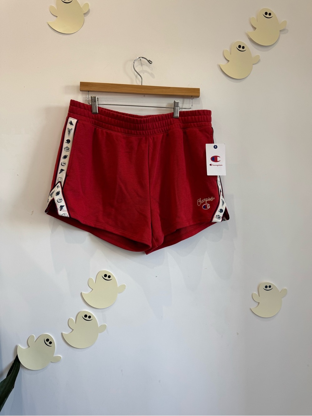 Champion Red Women's Athletic Shorts with Logo Tape
